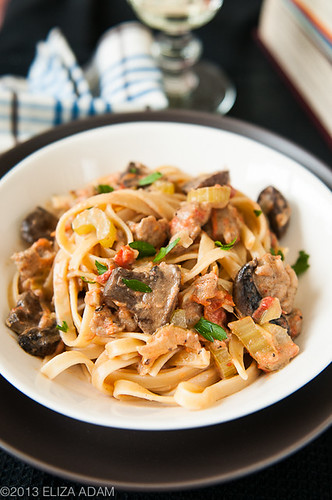 Fettuccine with Sausage & Mushrooms