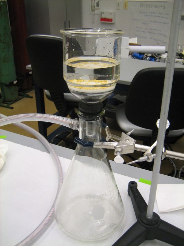 3: Transferring the liquor to the funnel