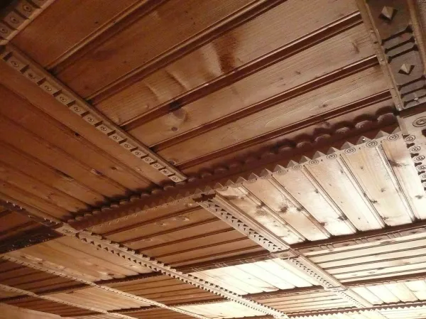 Wooden Ceiling Of Museum Of Musical Instruments And Hutsuls Lifestyle In Verkhovyna, western Ukraine