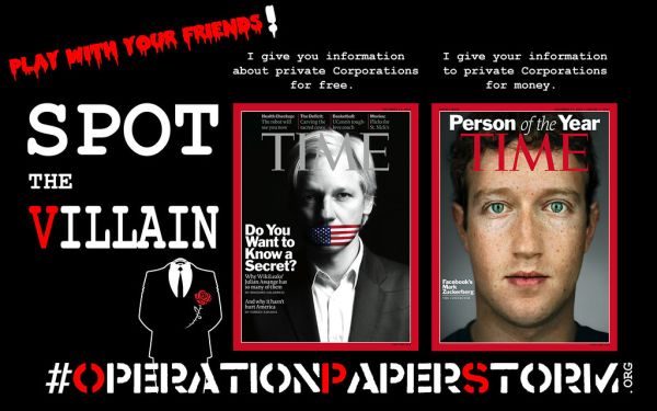 #OPERATIONPAPERSTORM. Julian Assange & Mark Zuckerberg: Spot the Villain. Wallpaper (3403x2127).