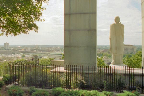 B_15B College Hill - Prospect Terrace (1867) - 75 Congdon Street - St. John's Roman Catholic Church (1871) (Federal Hill) – 352 Atwells Avenue (at Sutton Street) Left of Center in the Distance - Arch with Roger Williams Statue (1939) on Right - Looking We