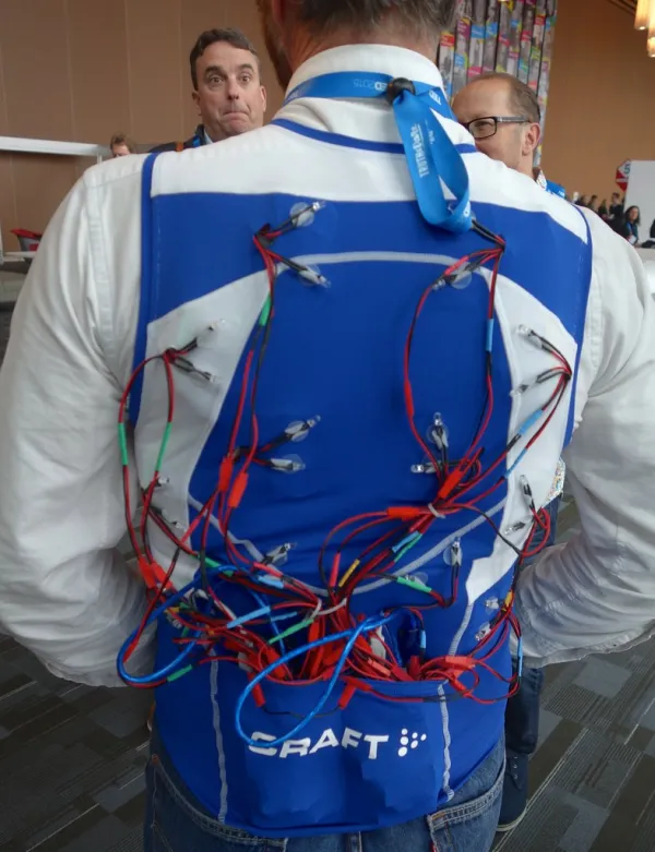 Social Media Straight Jacket – vibrating with real-time Twitter feedback during David Eagleman's talk