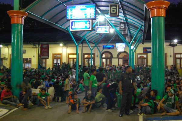 Football Supporters in Gubeng Station Hall