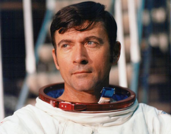 Apollo 16 Commander John Young, just after leaving the simulator
