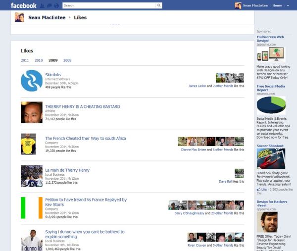 new facebook likes profile