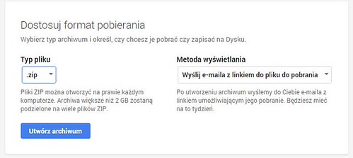 Google Takeout - wybór formatu archiwum