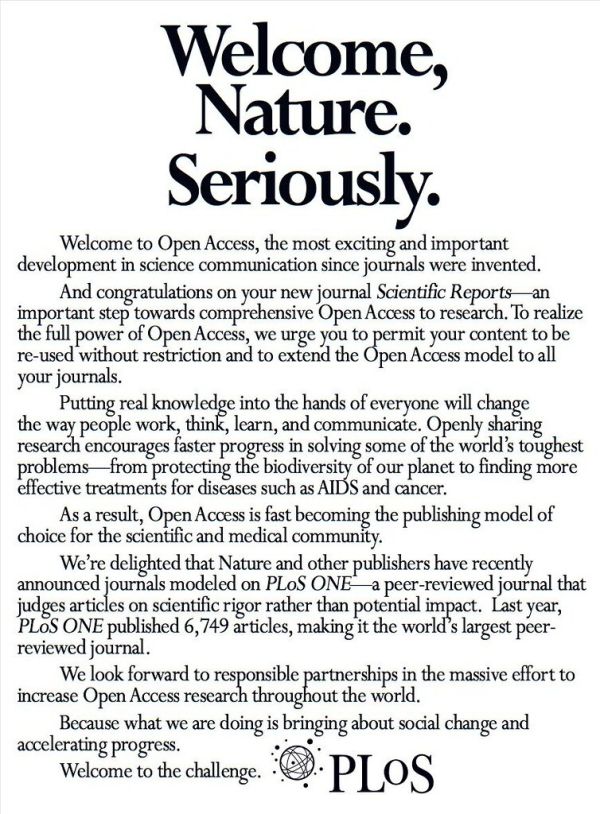 Welcome, Nature. Seriously (from PLoS)