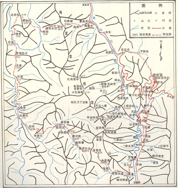 Map of Kawakarpo/Meilixue Shan outer kora (circuit)
