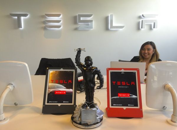 Grabbing the Brass Bone & delivering the TechCrunch Crunchie to Elon Musk today