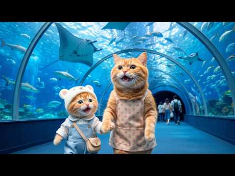 Mama Cat Takes Ginger Kitten on a Tour of the Aquarium and to Meet Giant Sharks 🐾🦈