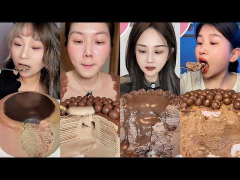 Giant Chocolate Mille Crepe Cake Mukbang Thounsand Layers Textures Asmr Eating 🍫 Viral Cake