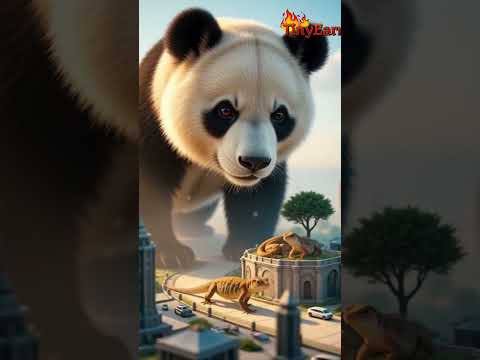 A giant panda watches as tiny lizards roam a futuristic city #MiniatureCity #AnimalWorld #Lizards