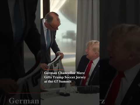 German Chancellor Merz Gifts Trump a Soccer Jersey at the G7 Summit | N18G