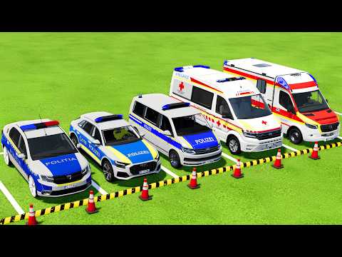 TRANSPORTING ALL POLICE CARS &amp; AMBULANCE EMERGENCY VEHICLES WITH TRUCKS ! Farming Simulator 22